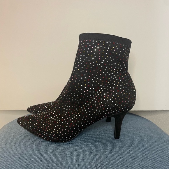 INC International Concepts Shoes - INC Black Rhinestone Padded Bray Pointed Toe Stiletto Booties size 10